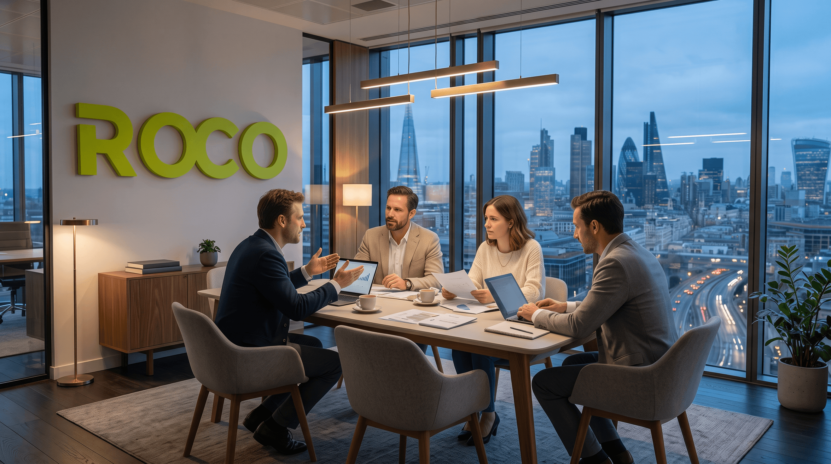 ROCO team collaborating in a modern office